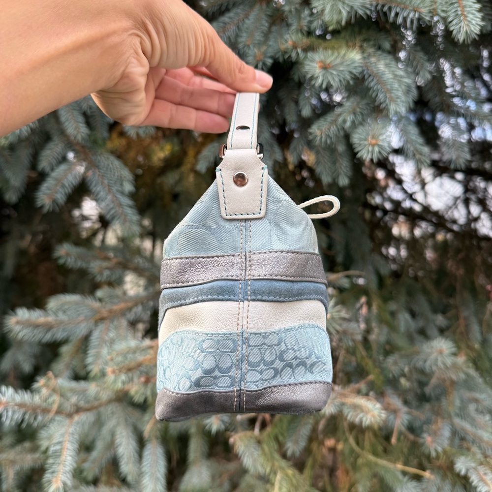 *RARE* Coach Denim Wave Patchwork Demi Bag Suede Light Blue Handbag Y2K - Picture 3 of 8